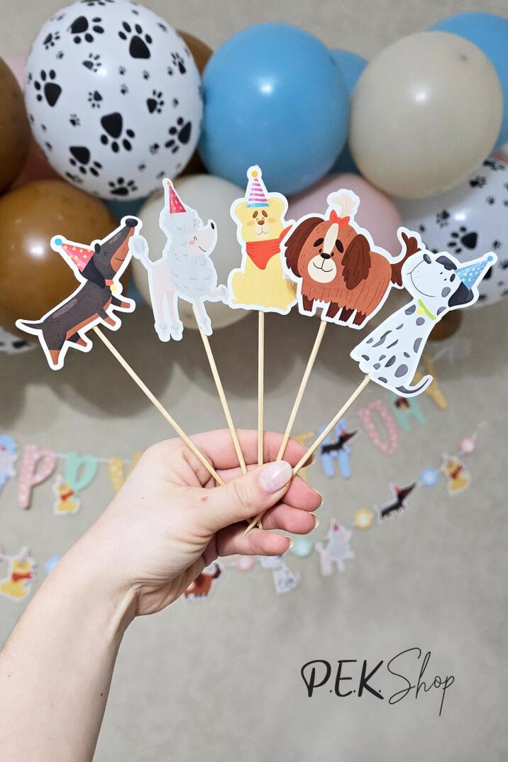 Sevimli Köpekler Tema Kürdan Süsleri Cupcake Süsleri Lüks Büyük Boy 10lu Paket - 1