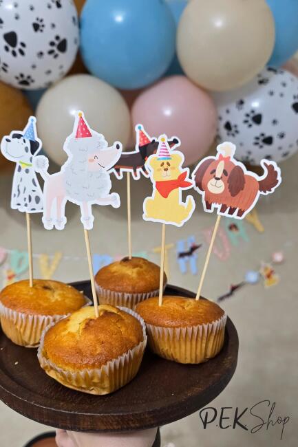 Sevimli Köpekler Tema Kürdan Süsleri Cupcake Süsleri Lüks Büyük Boy 10lu Paket - 2