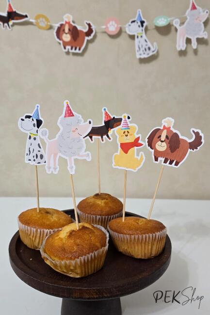 Sevimli Köpekler Tema Kürdan Süsleri Cupcake Süsleri Lüks Büyük Boy 10lu Paket - 4