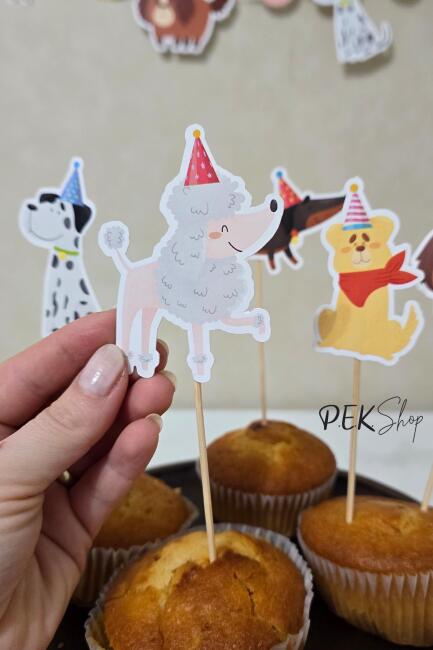 Sevimli Köpekler Tema Kürdan Süsleri Cupcake Süsleri Lüks Büyük Boy 10lu Paket - 5