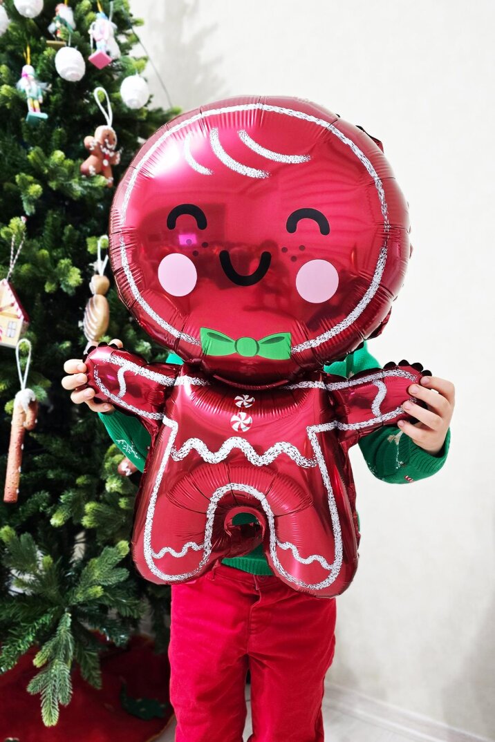 Sevimli Kurabiye Adam Folyo Balon Gingerbread Folyo Balon Yılbaşı Balonu - 1