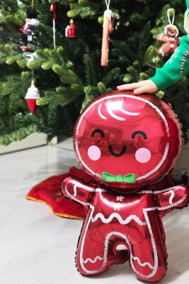 Sevimli Kurabiye Adam Folyo Balon Gingerbread Folyo Balon Yılbaşı Balonu - 2