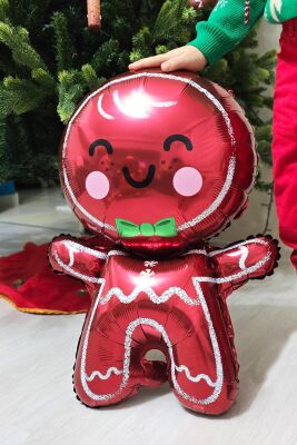 Sevimli Kurabiye Adam Folyo Balon Gingerbread Folyo Balon Yılbaşı Balonu - 3