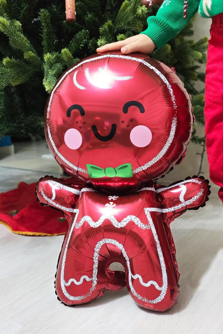 Sevimli Kurabiye Adam Folyo Balon Gingerbread Folyo Balon Yılbaşı Balonu - 3