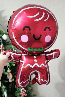 Sevimli Kurabiye Adam Folyo Balon Gingerbread Folyo Balon Yılbaşı Balonu - 4