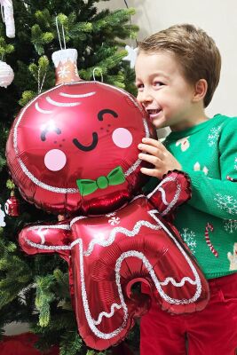 Sevimli Kurabiye Adam Folyo Balon Gingerbread Folyo Balon Yılbaşı Balonu - 6