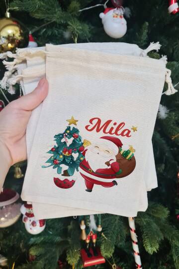Sevimli Noel Baba İsme Özel Yılbaşı Hediye Kesesi - 2