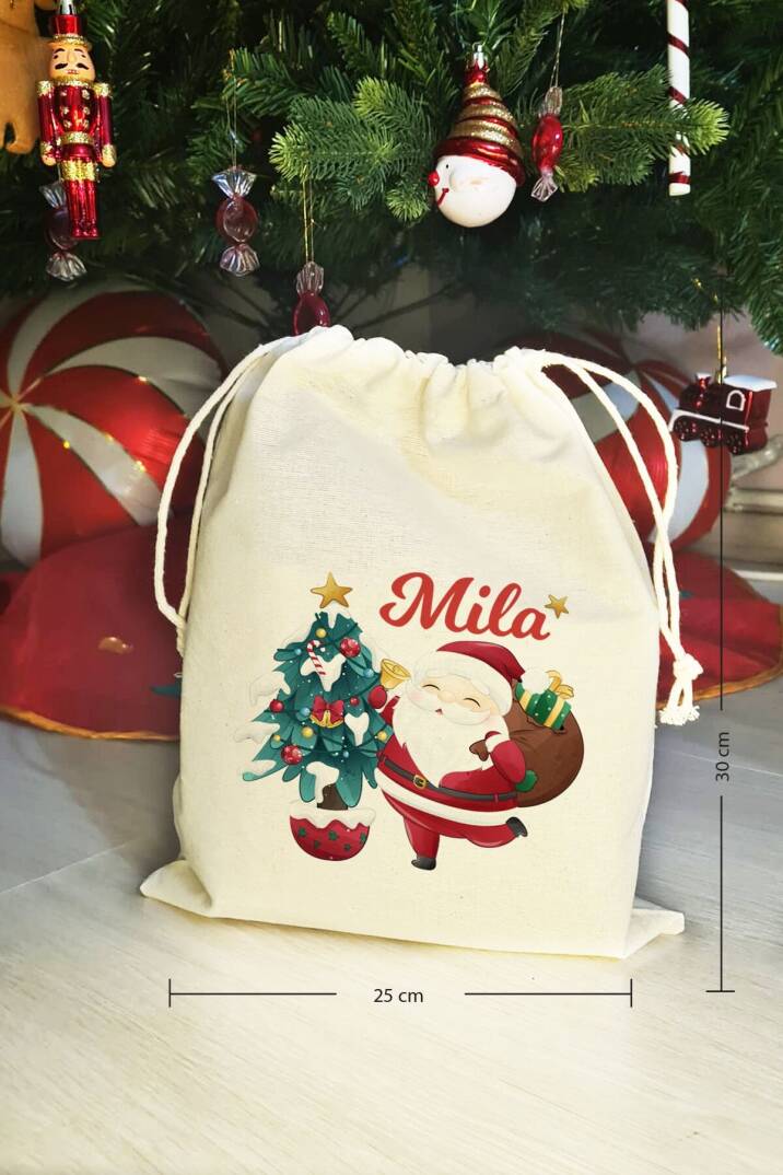 Sevimli Noel Baba İsme Özel Yılbaşı Hediye Kesesi - 3
