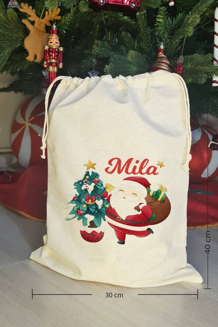 Sevimli Noel Baba İsme Özel Yılbaşı Hediye Kesesi - 4