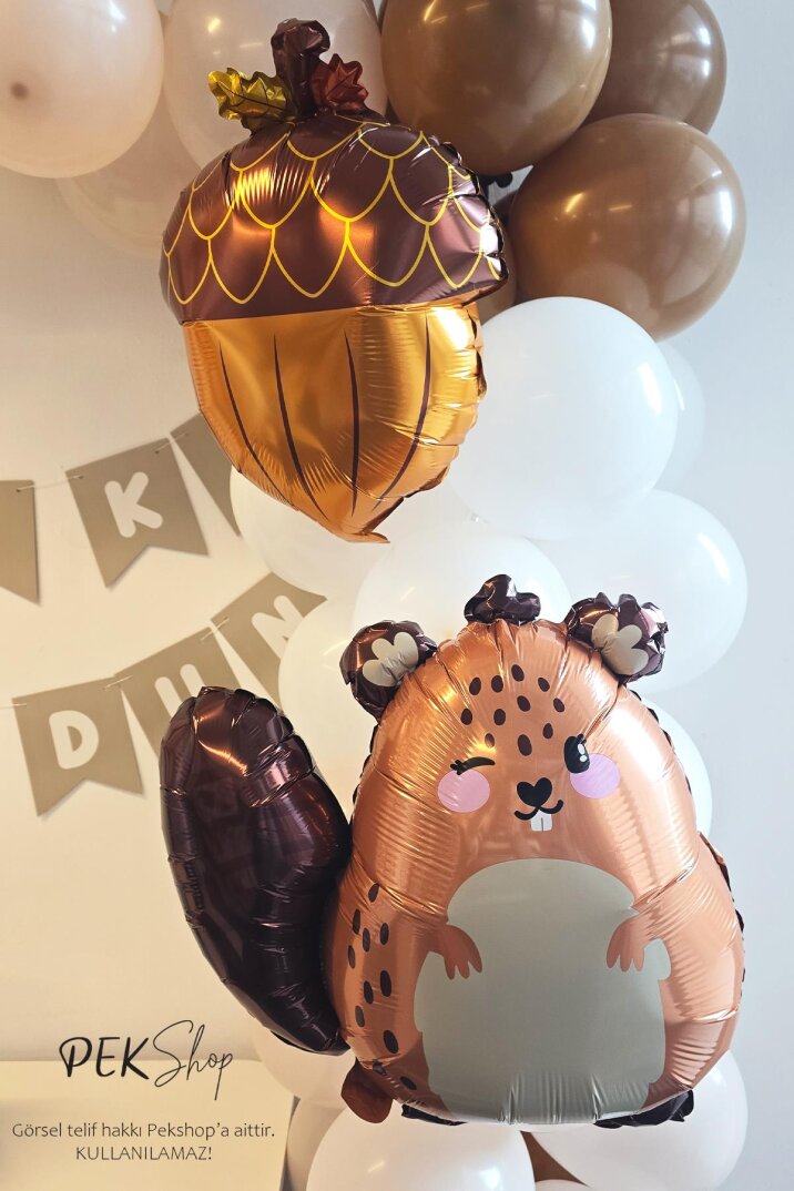 Sevimli Sincap ve Fındık Balon Birlikte 2li Folyo Balon Paketi - 1