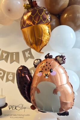 Sevimli Sincap ve Fındık Balon Birlikte 2li Folyo Balon Paketi - 2