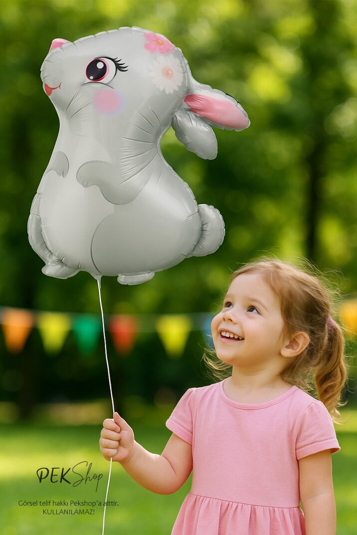Sevimli Tavşan Çiçekli Model Tavşan Folyo Balon - 1