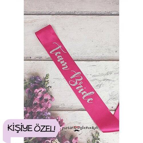 Silver Glitter Baskılı Kişiye Özel Fuşya Kuşak - 1