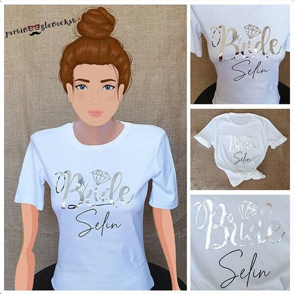 Silver Varaklı Bride Baskılı Beyaz Tshirt - 1