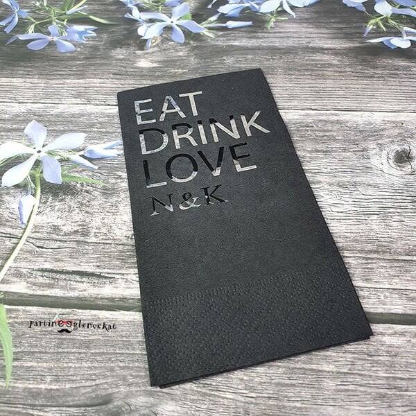 Silver Varaklı Eat-Drink-Love Konsept Siyah Peçete - 1
