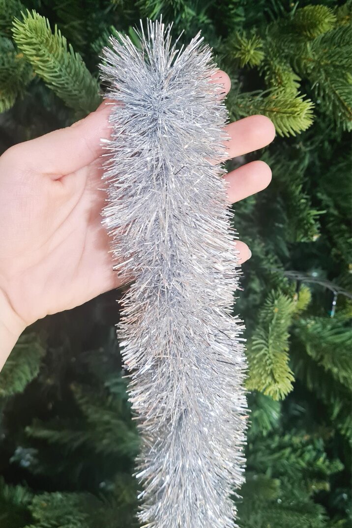 Sim Garland Kalın GÜMÜŞ 2 Metre Boyun Süsü Yılbaşı Parti Aksesuarı - 1