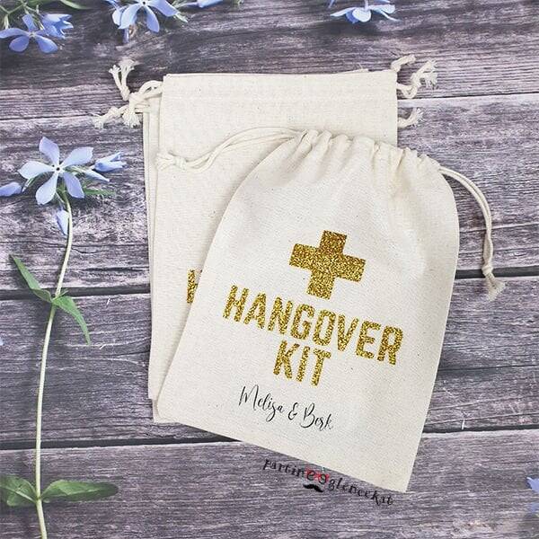 Simli Altın Kişiye Özel Baskılı Hangover Kit Bez Kese 15x20 - 1