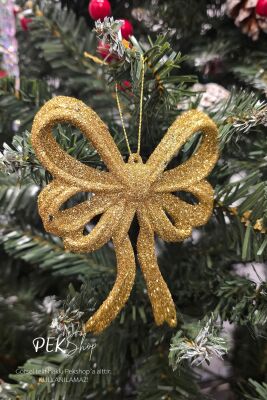 Simli Gold Büyük Fiyonk Yılbaşı Ağaç Süsü GOLD Tekli Lüks Yılbaşı Süsü - 1