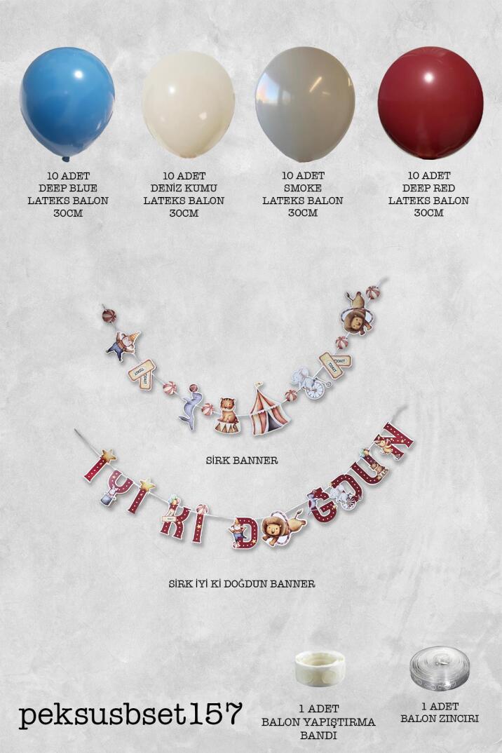 Sirk Konsept Bannerlı Doğum Günü Balon Zinciri Seti - 2
