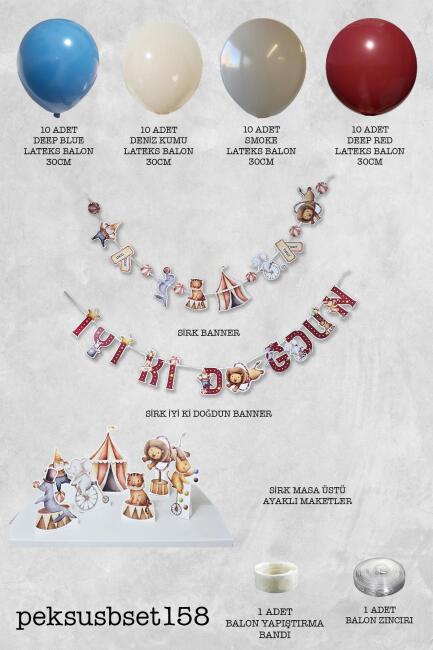 Sirk Konsept Bannerlı Panolu Doğum Günü Balon Zinciri Seti - 2