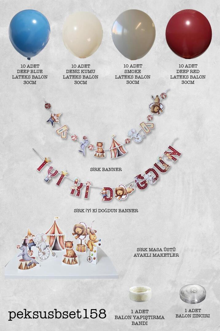 Sirk Konsept Bannerlı Panolu Doğum Günü Balon Zinciri Seti - 2
