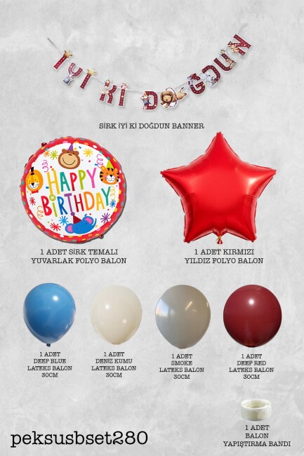 Sirk Konsept Doğum Günü Balon Banner Seti Süsleme Set280 - 2