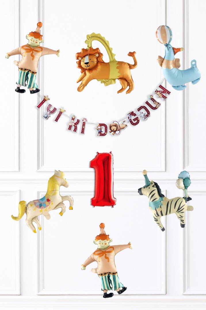 Sirk Konsept Doğum Günü Balon ve Banner Seti - 1