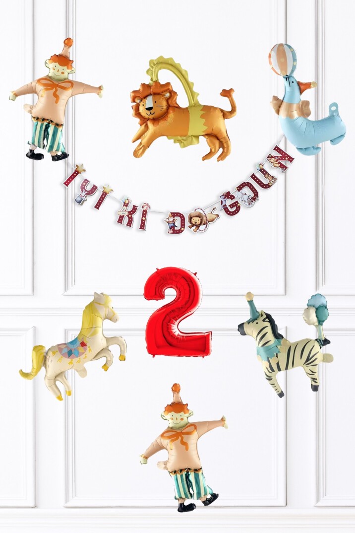Sirk Konsept Doğum Günü Balon ve Banner Seti - 2