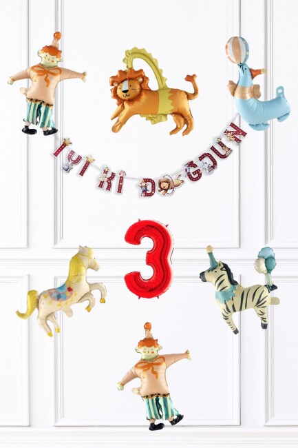 Sirk Konsept Doğum Günü Balon ve Banner Seti - 3
