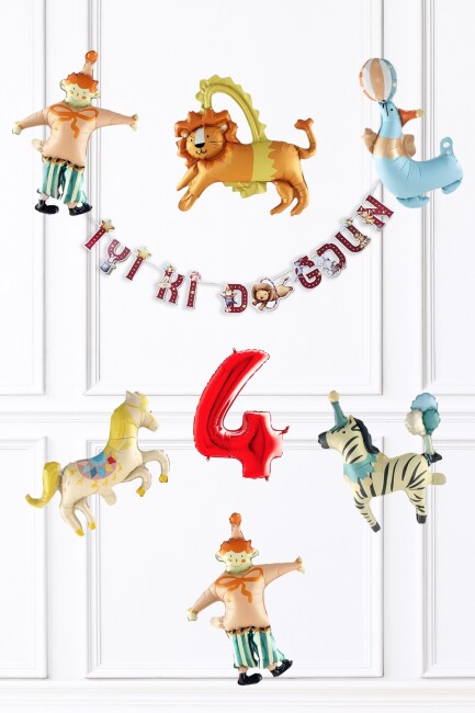 Sirk Konsept Doğum Günü Balon ve Banner Seti - 4