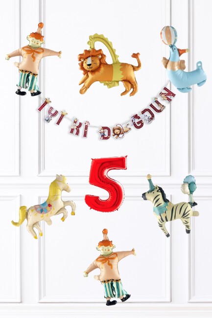 Sirk Konsept Doğum Günü Balon ve Banner Seti - 5