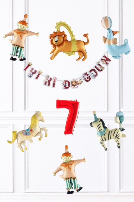 Sirk Konsept Doğum Günü Balon ve Banner Seti - 7