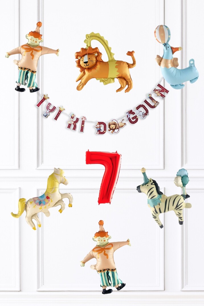 Sirk Konsept Doğum Günü Balon ve Banner Seti - 7
