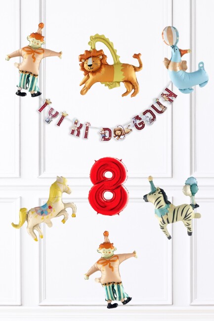 Sirk Konsept Doğum Günü Balon ve Banner Seti - 8
