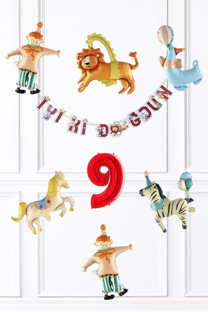Sirk Konsept Doğum Günü Balon ve Banner Seti - 9