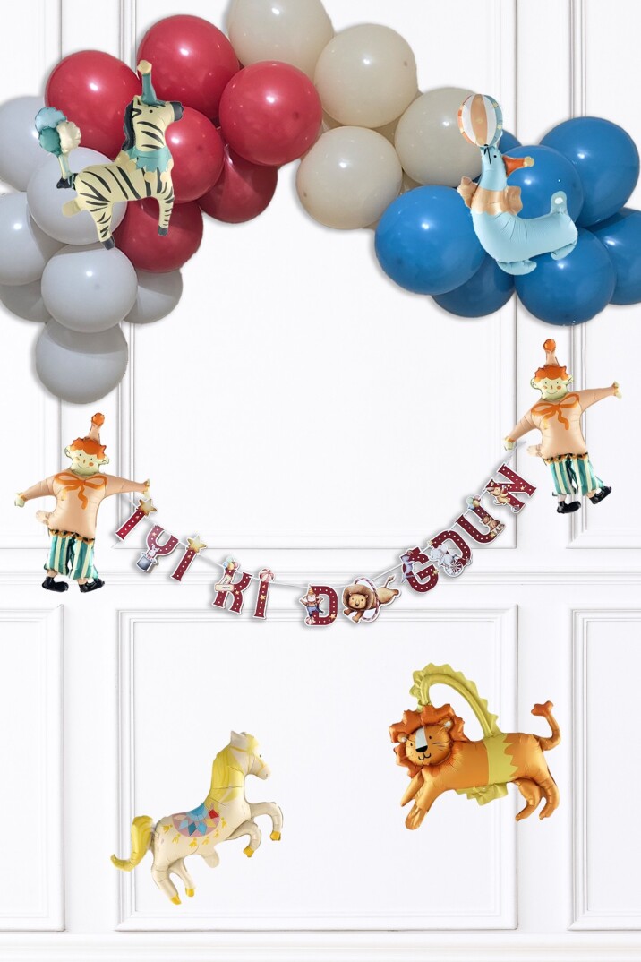 Sirk Konsept Doğum Günü Balon Zinciri Seti Bannerlı - 1