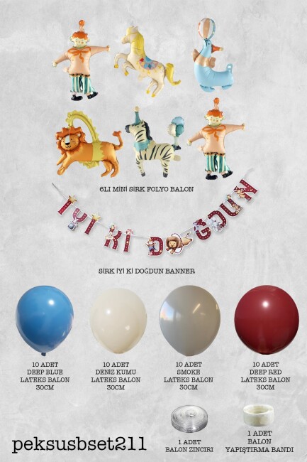 Sirk Konsept Doğum Günü Balon Zinciri Seti Bannerlı - 2