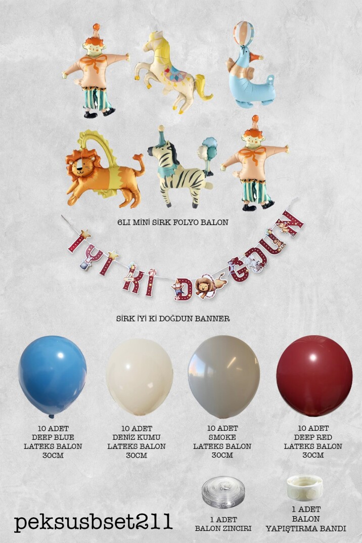 Sirk Konsept Doğum Günü Balon Zinciri Seti Bannerlı - 2