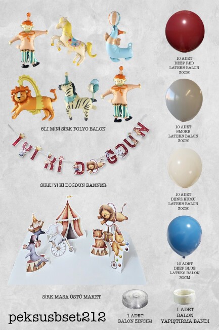 Sirk Tema Doğum Günü Lüks Balon Zinciri Seti Bannerlı Masa Üstü Panolu Süsleme Seti - 2