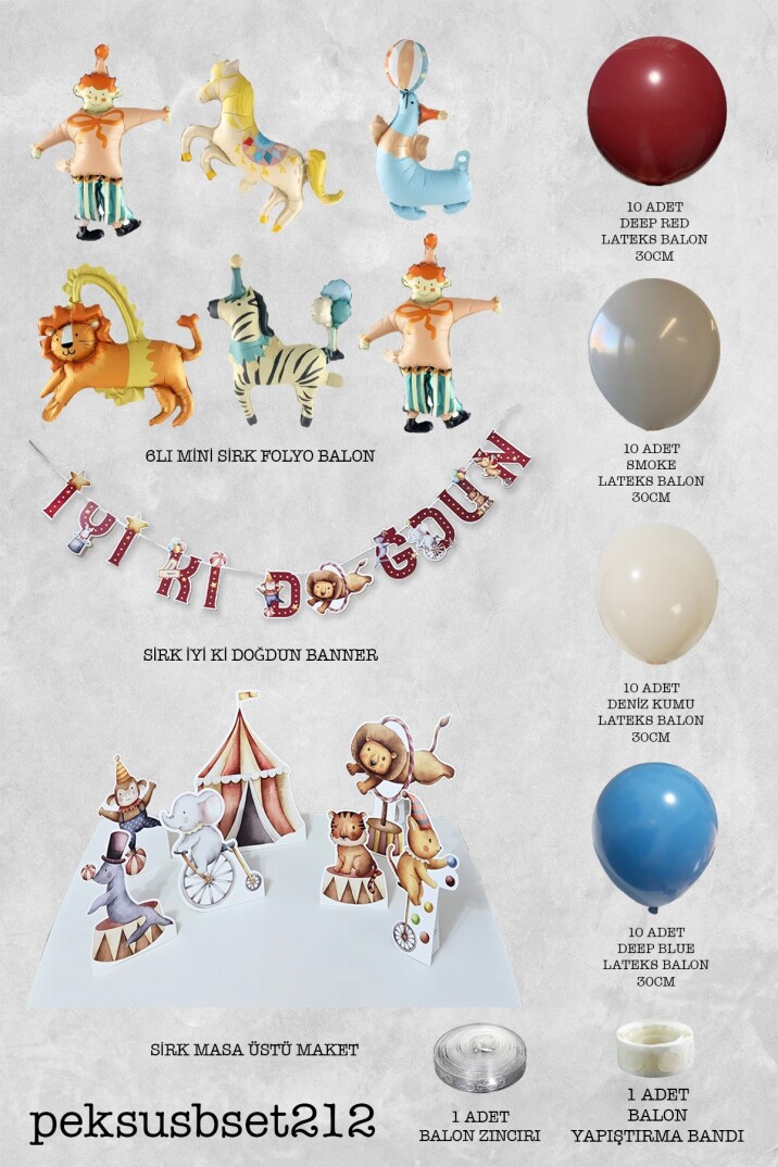 Sirk Tema Doğum Günü Lüks Balon Zinciri Seti Bannerlı Masa Üstü Panolu Süsleme Seti - 2