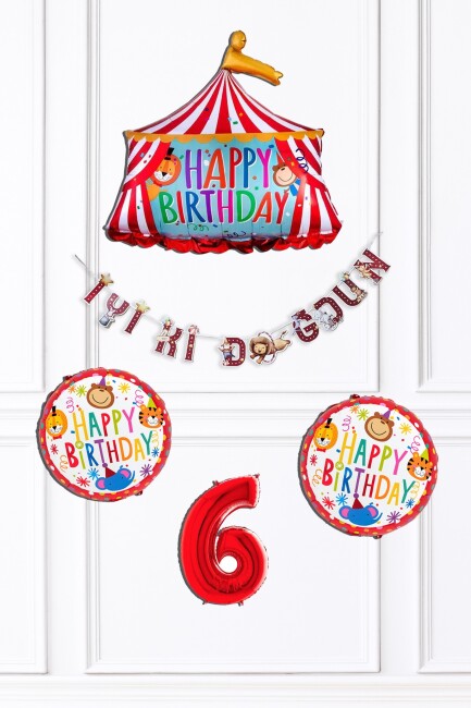Sirk Tema Doğum Günü Yuvarlak ve Sirk Çadır Balonlu Balon Seti Set277 - 11
