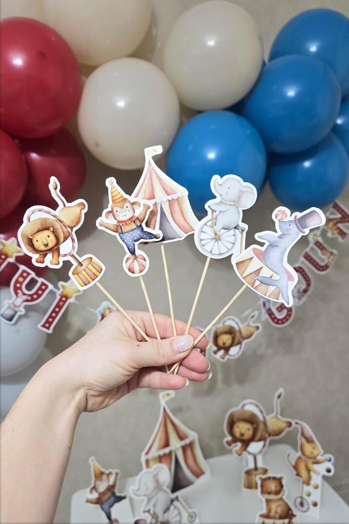 Sirk Tema Kürdan Süsleri Cupcake Süsleri Lüks Büyük Boy 10lu Paket - 1