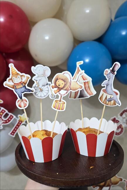 Sirk Tema Kürdan Süsleri Cupcake Süsleri Lüks Büyük Boy 10lu Paket - 2