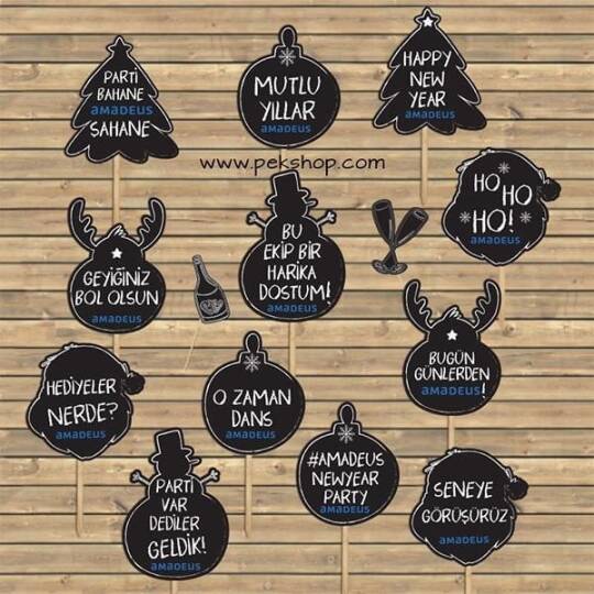 Şirket Logolu Yılbaşı Karatahta Konsept Konuşma Balonları Seti