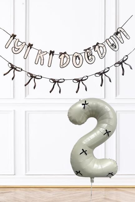 Siyah Fiyonk Konsept Banner ve Yaş Balonlu Doğum Günü Balon Seti - 3