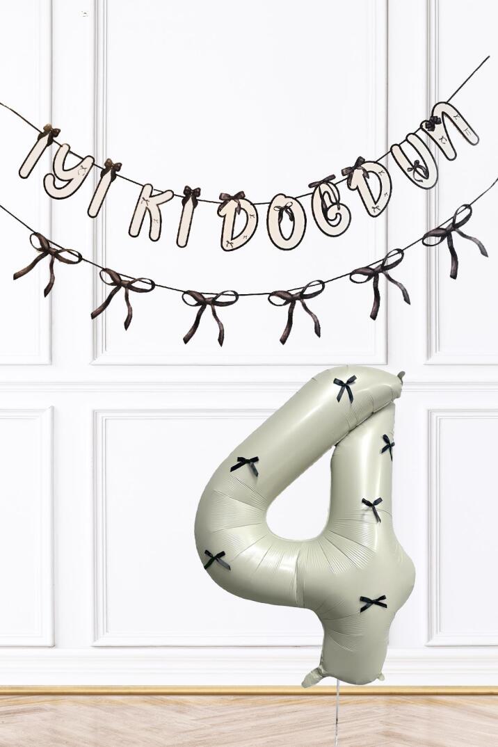 Siyah Fiyonk Konsept Banner ve Yaş Balonlu Doğum Günü Balon Seti - 7