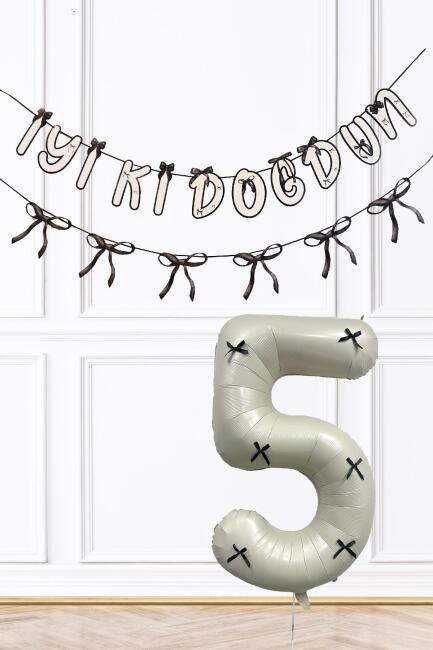Siyah Fiyonk Konsept Banner ve Yaş Balonlu Doğum Günü Balon Seti - 9