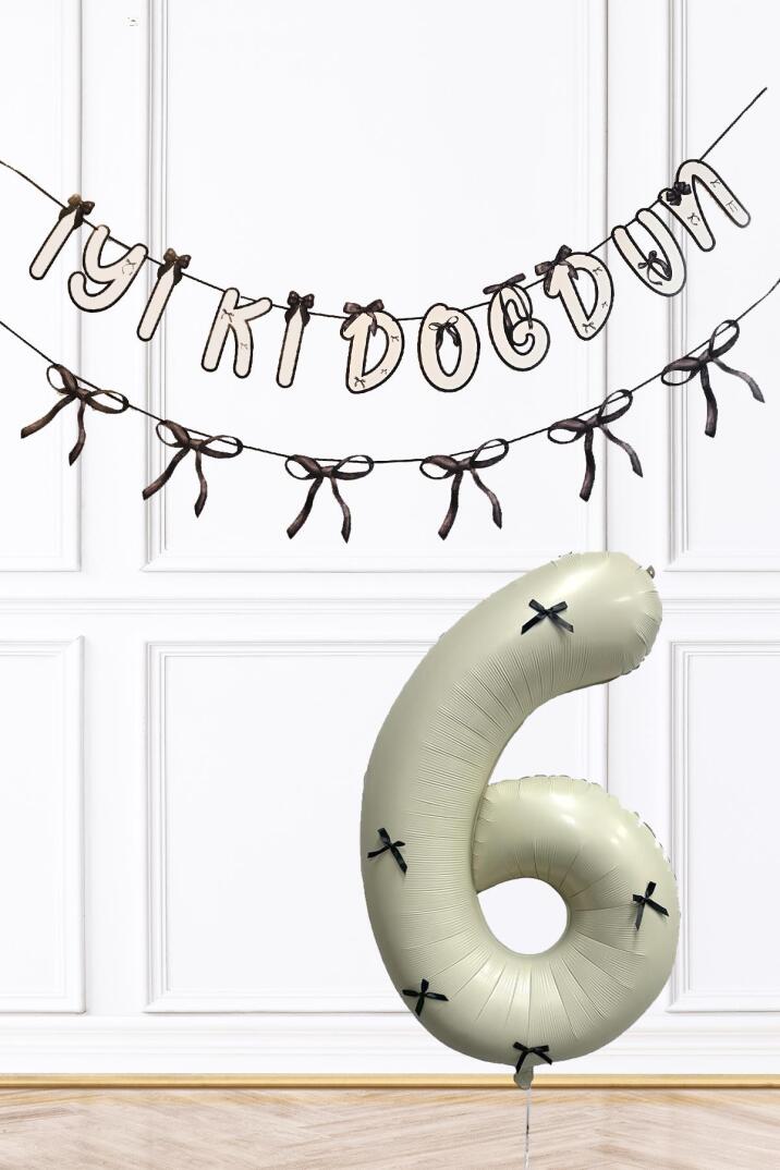 Siyah Fiyonk Konsept Banner ve Yaş Balonlu Doğum Günü Balon Seti - 11