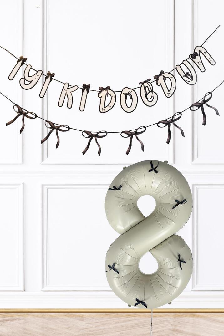 Siyah Fiyonk Konsept Banner ve Yaş Balonlu Doğum Günü Balon Seti - 15