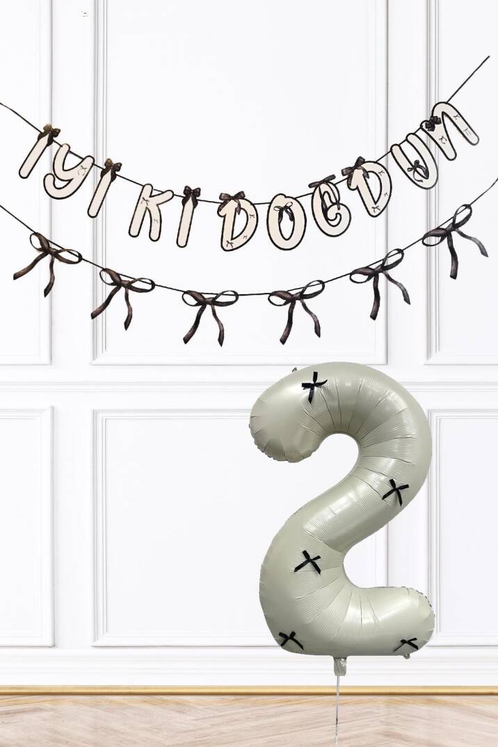Siyah Fiyonk Konsept Banner ve Yaş Balonlu Doğum Günü Balon Seti - 3
